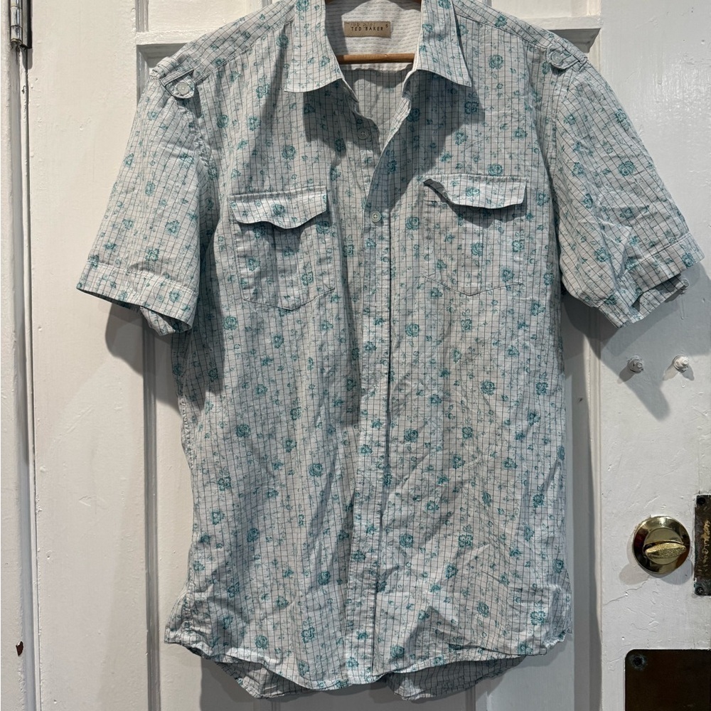 Ted Baker Light Gray and Teal Floral Shirt